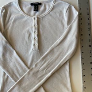 Forever 21 Ribbed White Long Sleeve Thermal Top